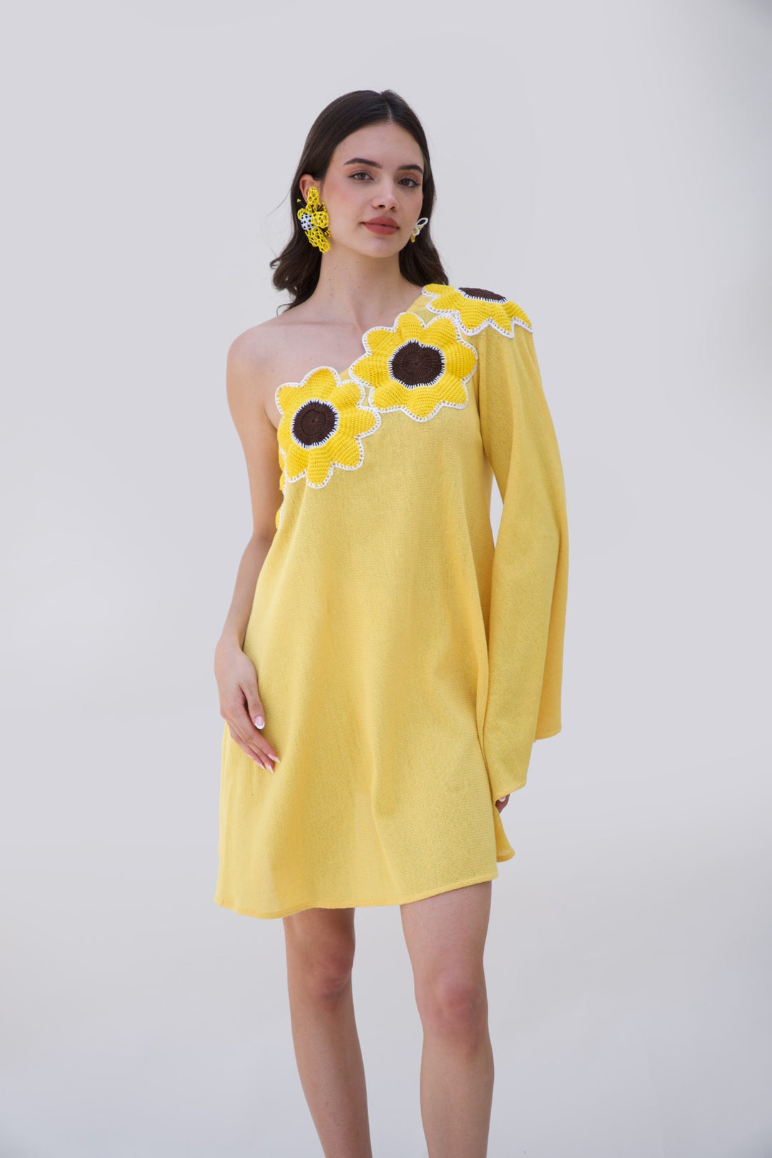 sunflour mini dress Sunflower XS 10.5 model wearing a Blue Longsleeve Wedding Guest Color:Magnify INV-81400