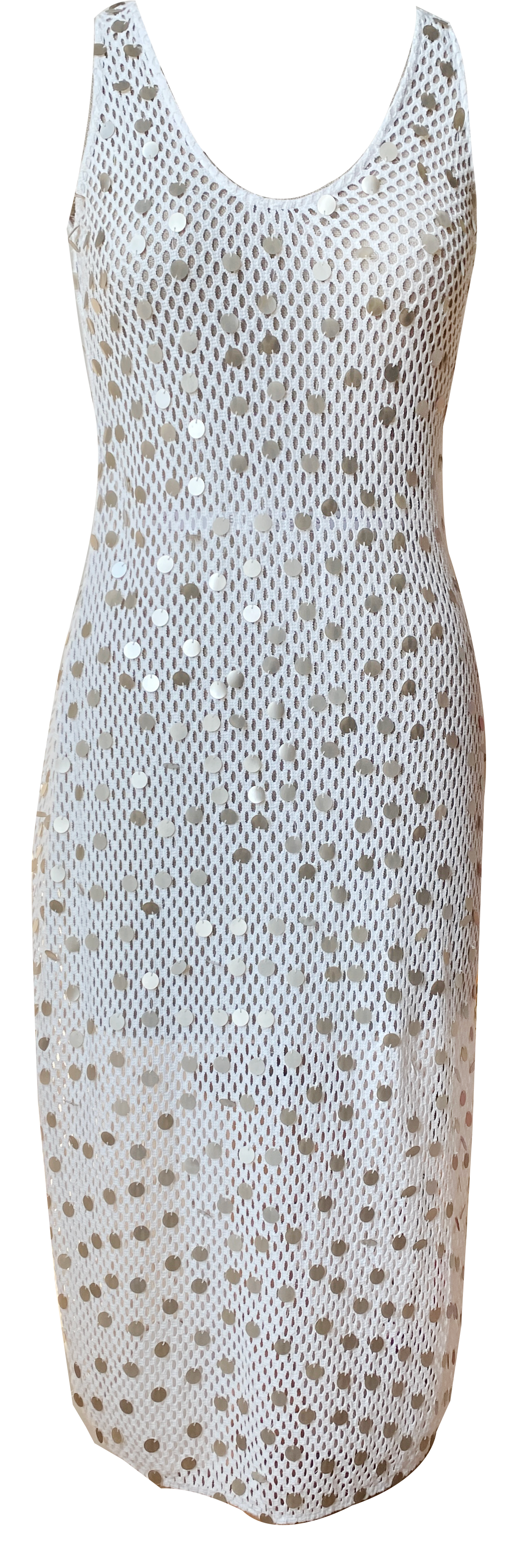 EVE MESH DRESS-  WHITE SEQUIN