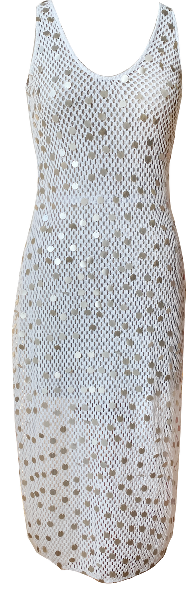 EVE MESH DRESS-  WHITE SEQUIN